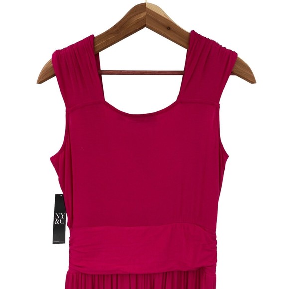 NY&C Maxi Dress Size Small Pink Jersey Sleeveless Faux Wrap Ruched V-Neck NWT - Picture 6 of 8
